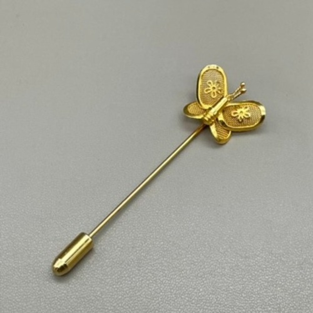 Butterfly Stick Pin Women Gold Tone Vintage Mesh Wing Filigree Floral Detail